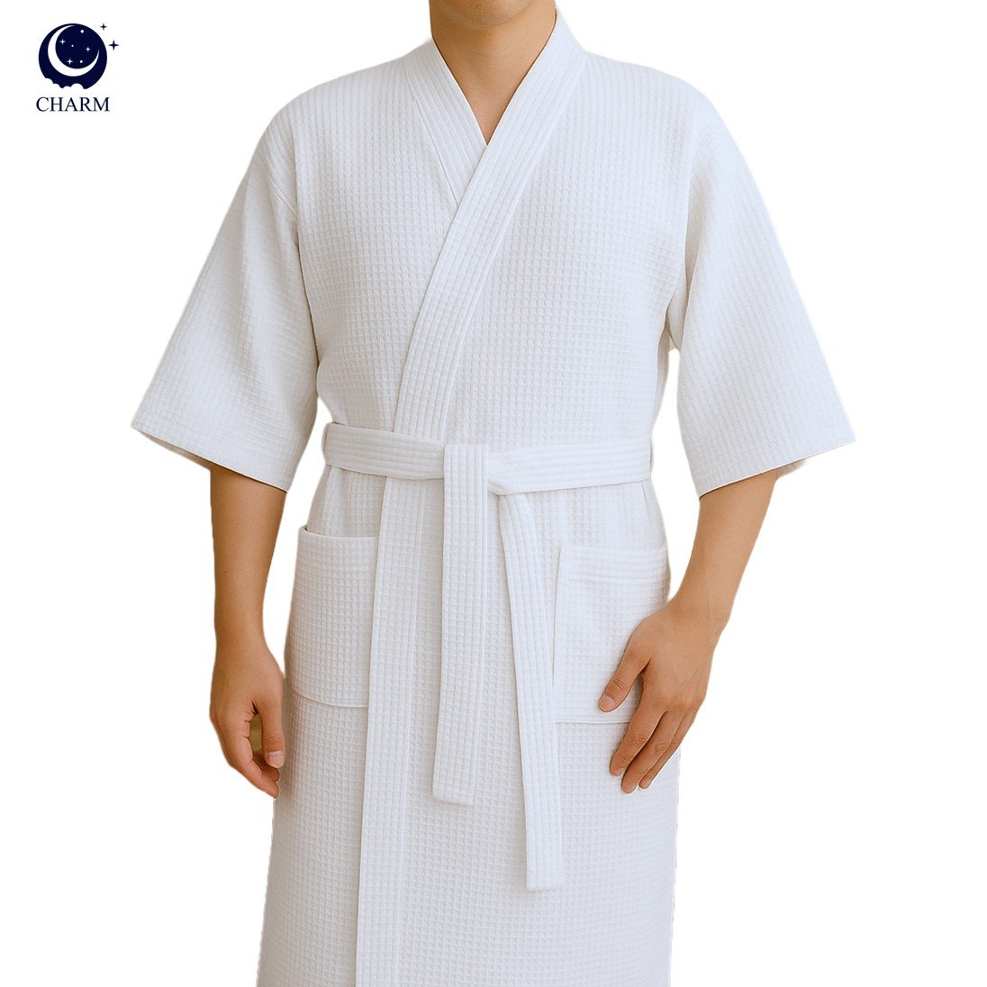 CHARM เสื้อคลุมอาบน้ำ ผ้าคอตตอนรังผึ้ง WAFFLE ฟรีไซซ์ (HOTEL BATHROBE)_10